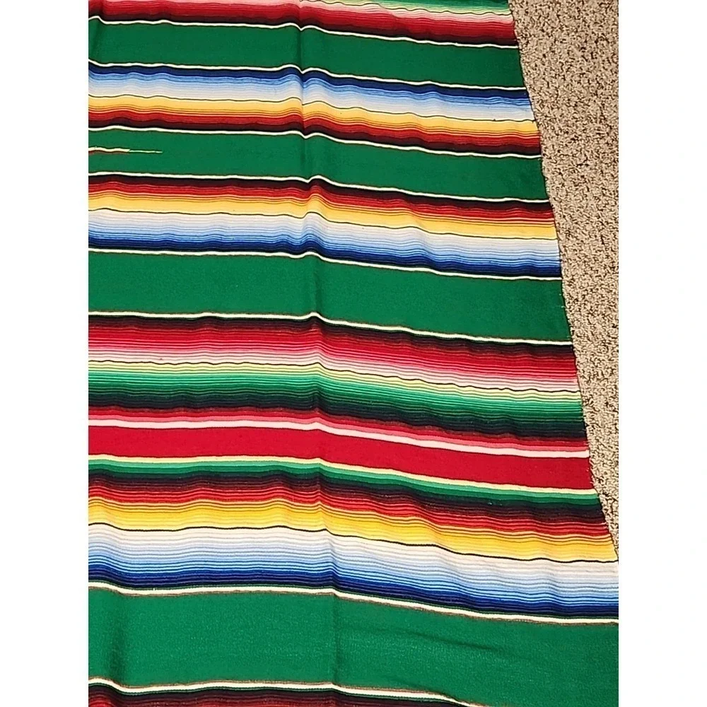 Vintage Mexican Serape Saltillo Blanket Woven Stripes Southwest 83 1/2x60